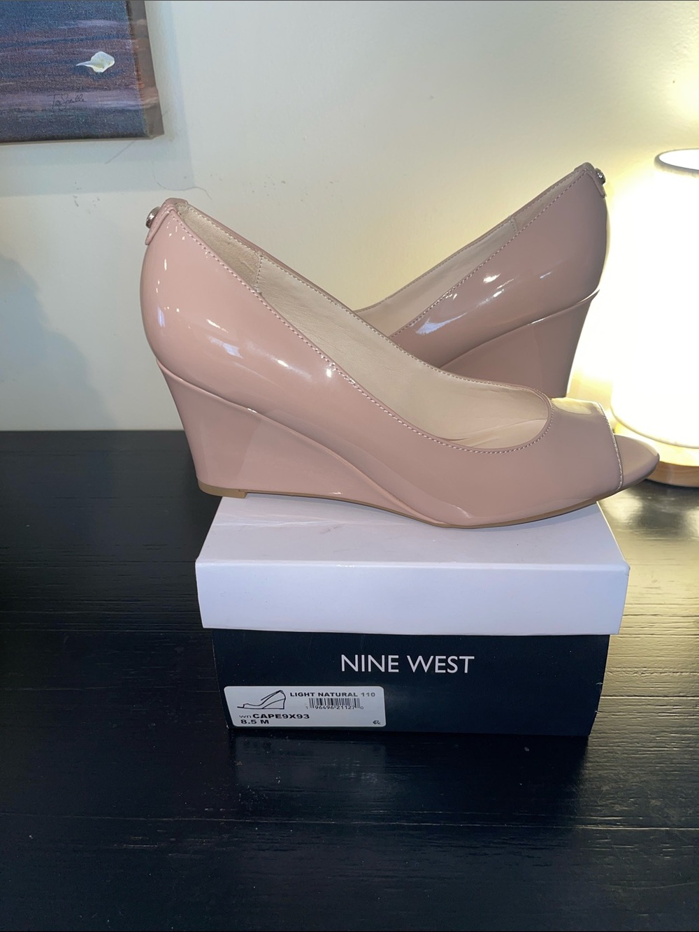 Nine West Light Natural Patent Peep-Toe Wedges